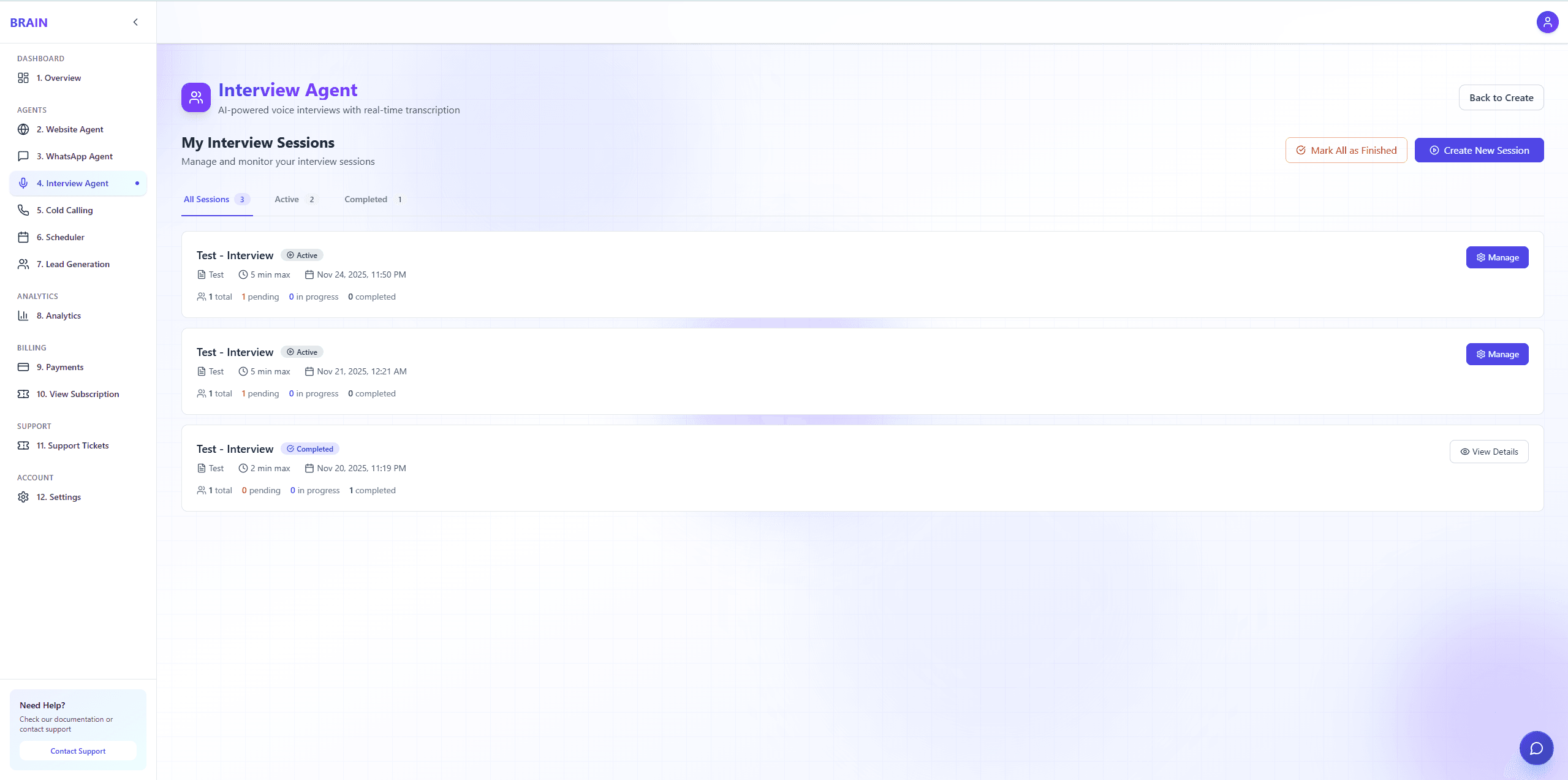 Interview automation dashboard screenshot